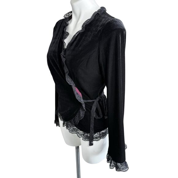 Vintage Y2K ICE Black Velvet Lace Wrap Blouse Top Women’s S Romantic Goth - Picture 3 of 7